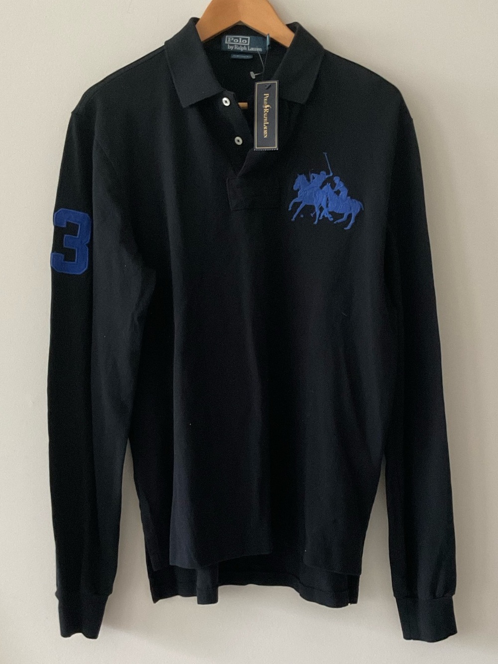 NWT Polo Ralph Lauren BIG Blue Pony Horsemen Black Long Sleeve Coach Golf Sports